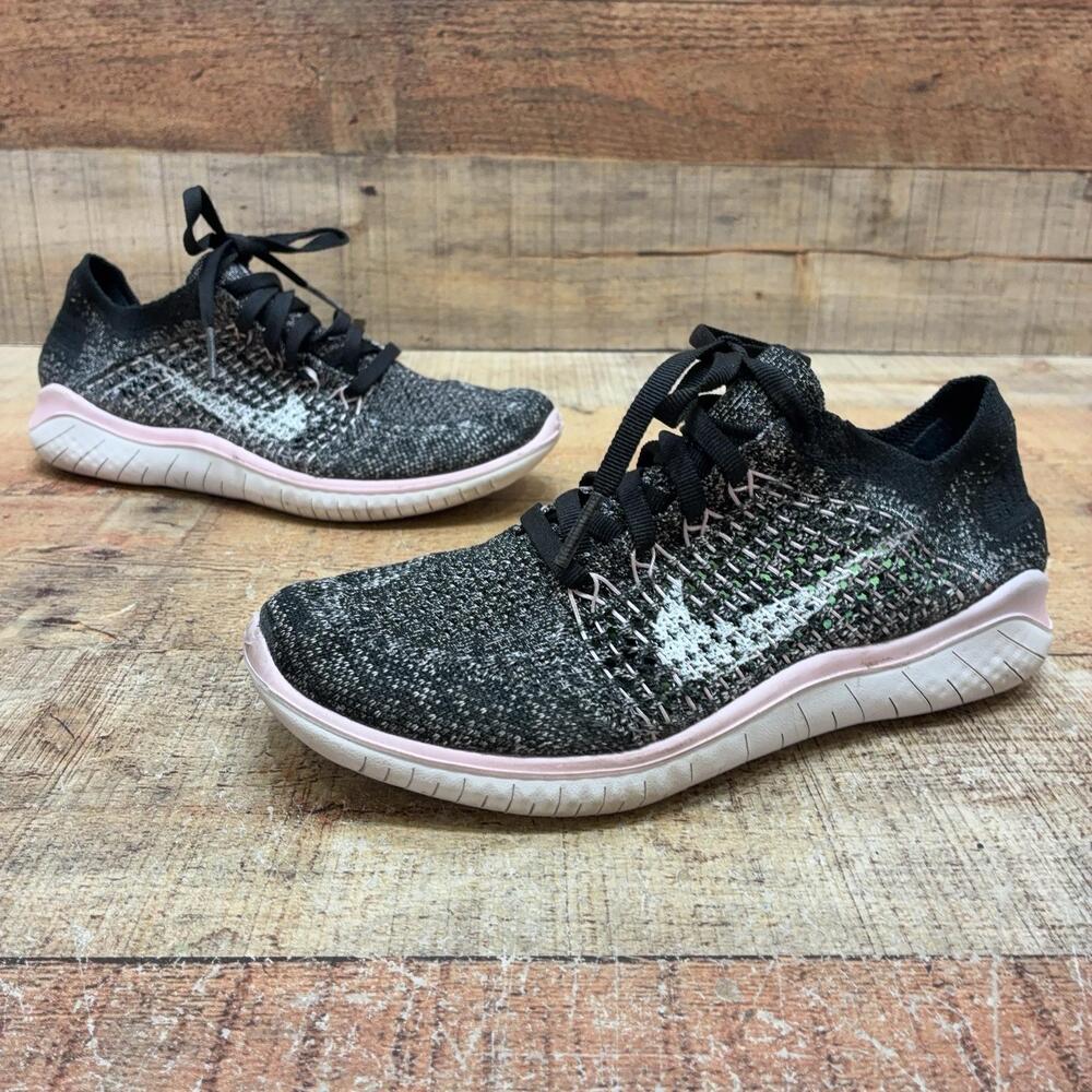 Nike Free RN Flyknit 2017 Shoes Womens Size 5 35.5 Black Pink Sneaker 942839-007